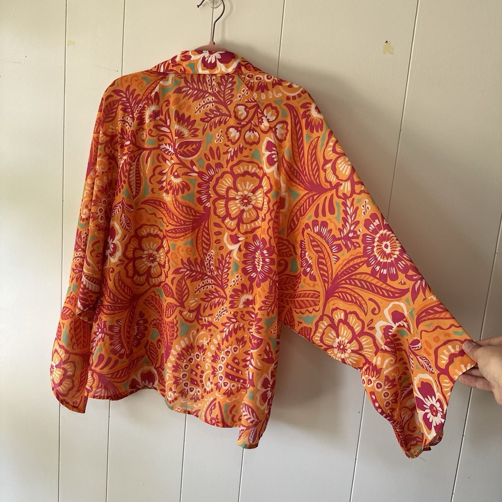 Flying Tomato I'll always Remember You Woven Oversized Top Pink/Orange Floral LG - Picture 9 of 12
